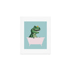Playful T-Rex in Bathtub in Green Art Print Gallery Image 1