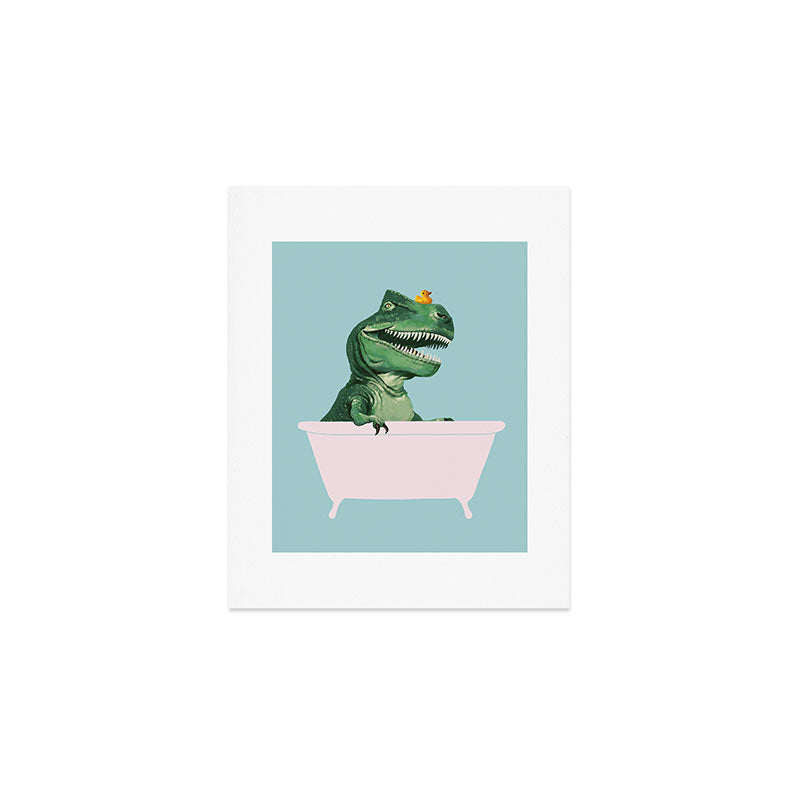 Playful T-Rex in Bathtub in Green Art Print Gallery Image 1