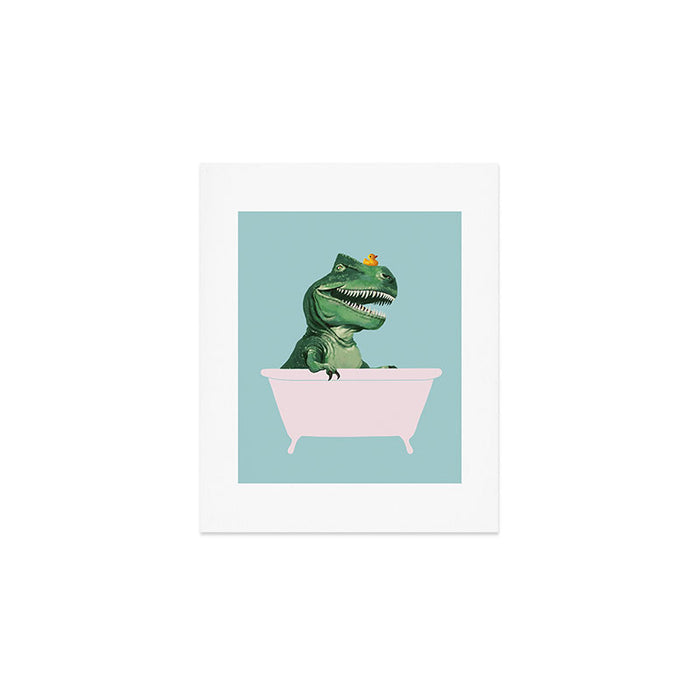 Playful T-Rex in Bathtub in Green Art Print Gallery Image 1