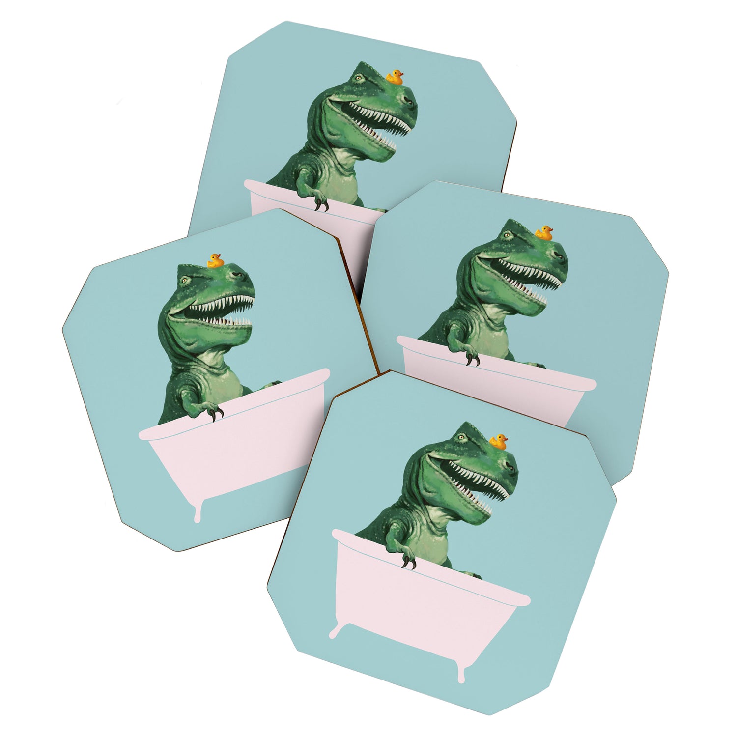 Playful T-Rex in Bathtub in Green Coaster Gallery Image 1