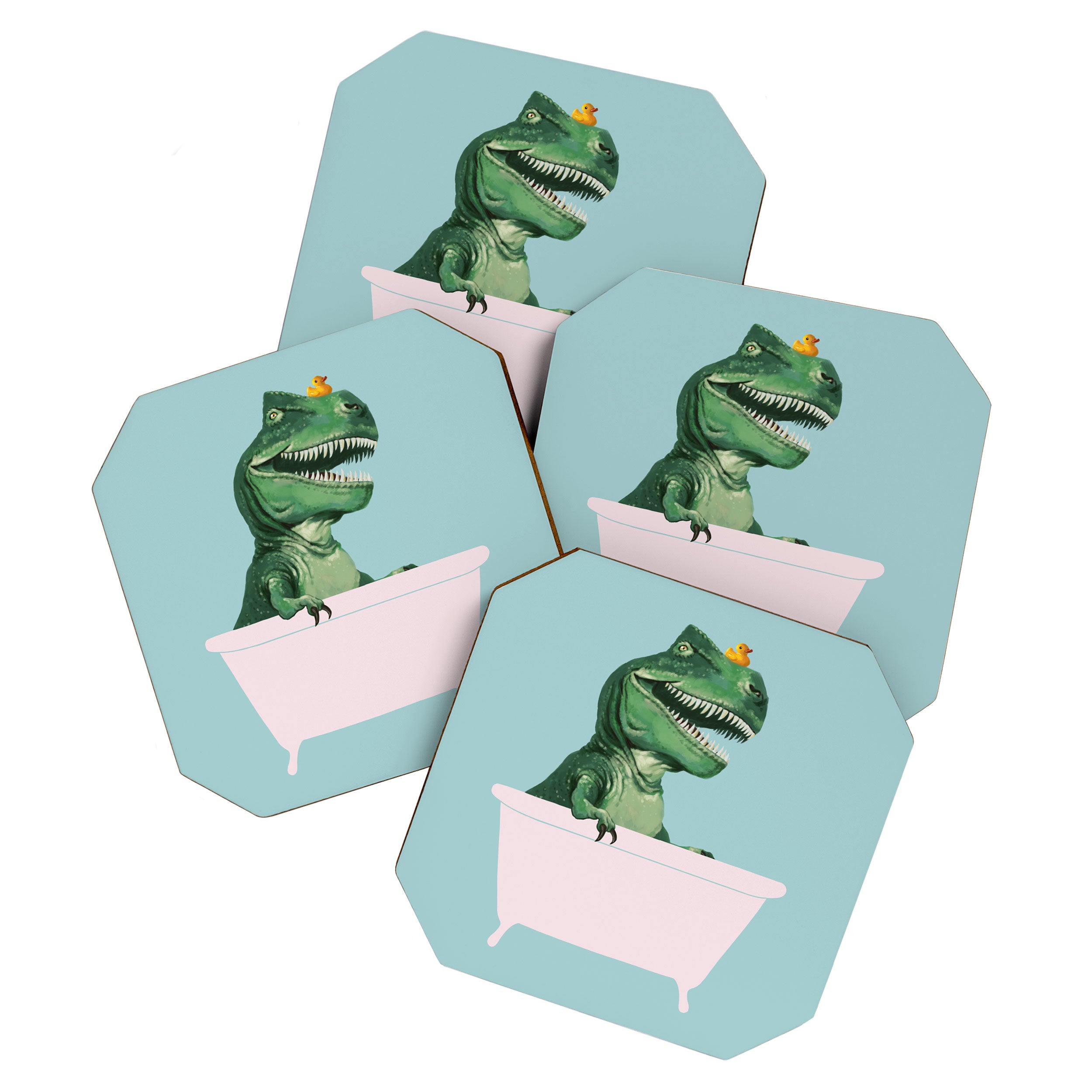 Playful T-Rex in Bathtub in Green Coaster Gallery Image 1
