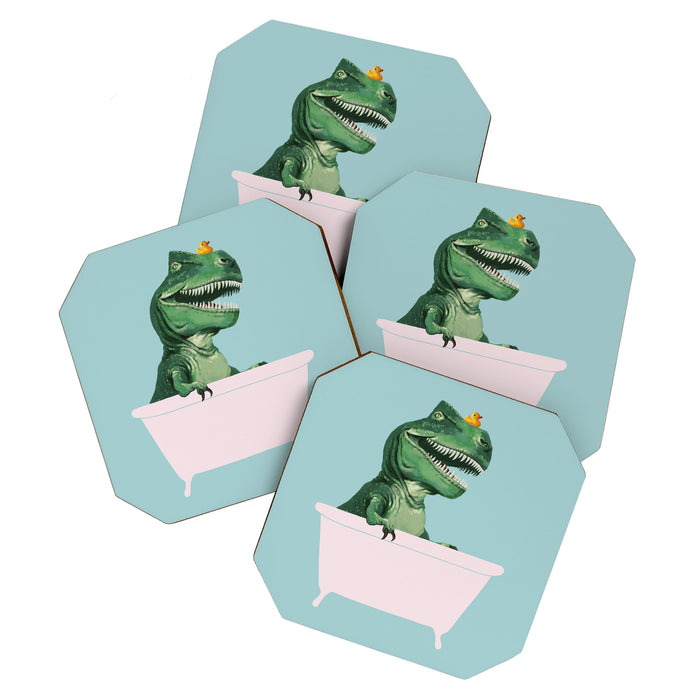 Playful T-Rex in Bathtub in Green Coaster Gallery Image 1