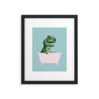 Playful T-Rex in Bathtub in Green Framed Art Print Gallery Image 4