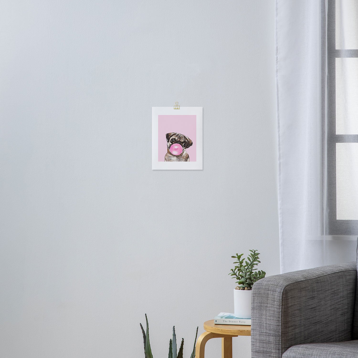 Pug with Pink Bubble Gum Art Print Gallery Image 3
