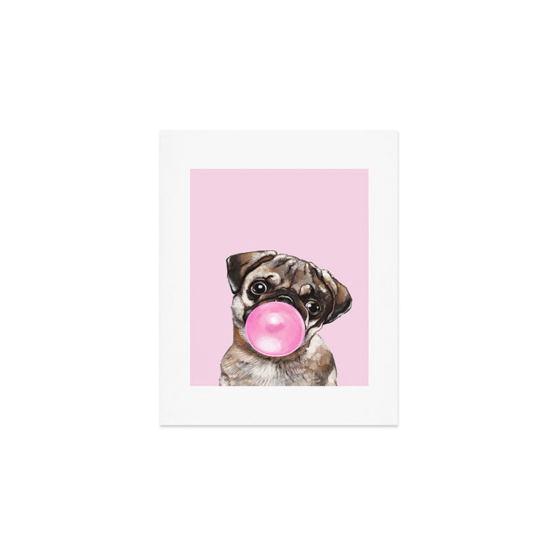 Pug with Pink Bubble Gum Art Print Gallery Image 1