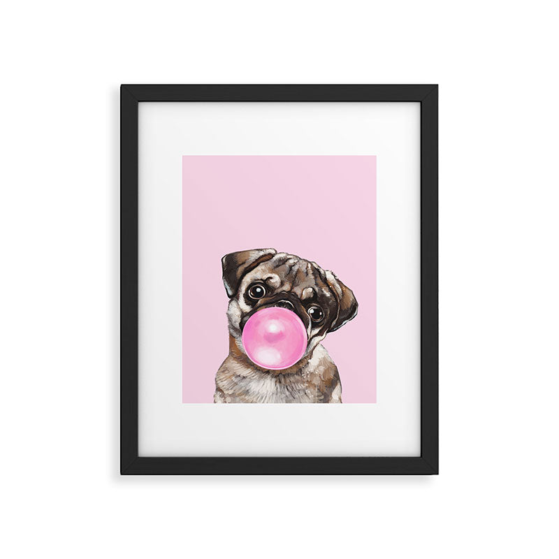 Pug with Pink Bubble Gum Framed Art Print Gallery Image 4