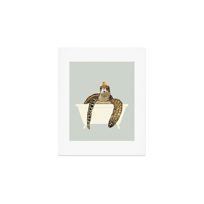 Sea Turtle in Bathtub #green Art Print Gallery Image 1