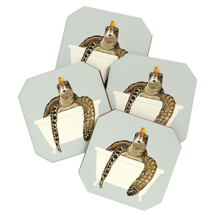 Sea Turtle in Bathtub #green Coaster Gallery Image 1