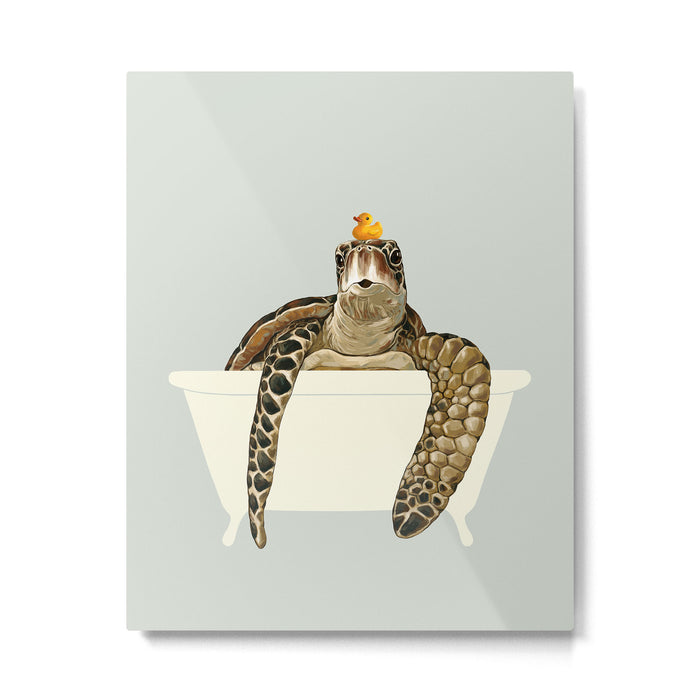 Sea Turtle in Bathtub #green Metal Print Gallery Image 1