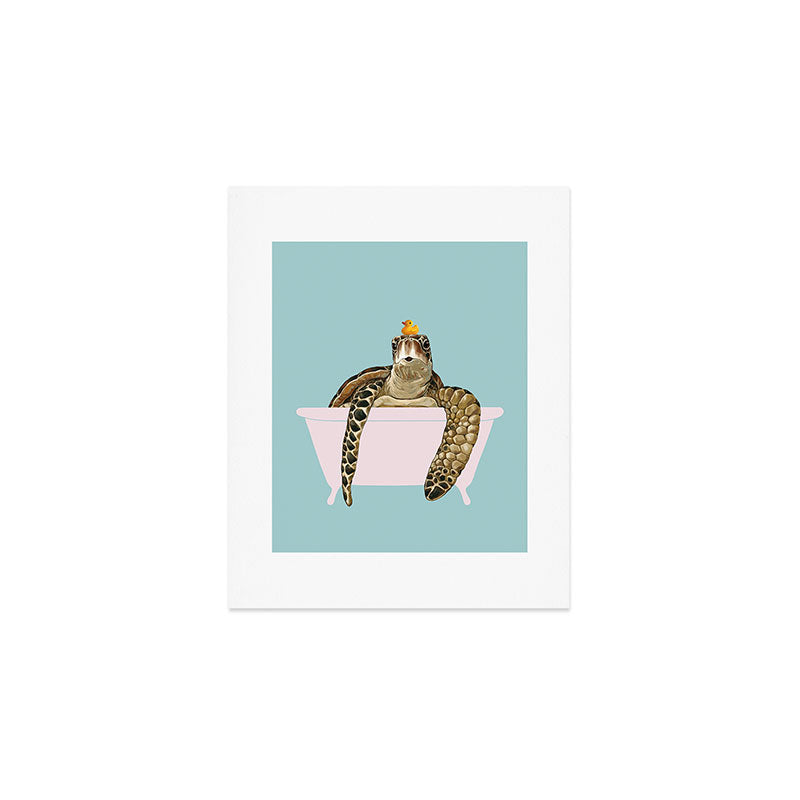 Sea Turtle in Bathtub in Blue Art Print Gallery Image 1