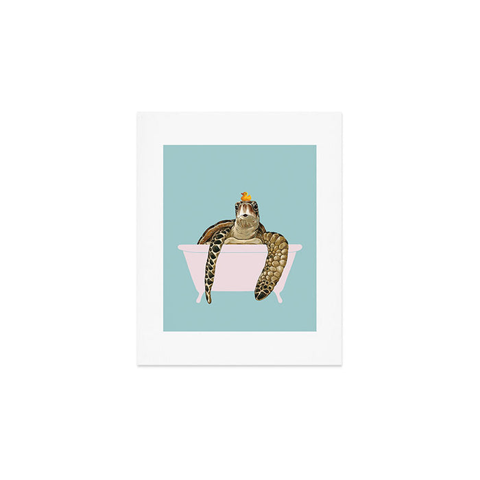 Sea Turtle in Bathtub in Blue Art Print Gallery Image 1