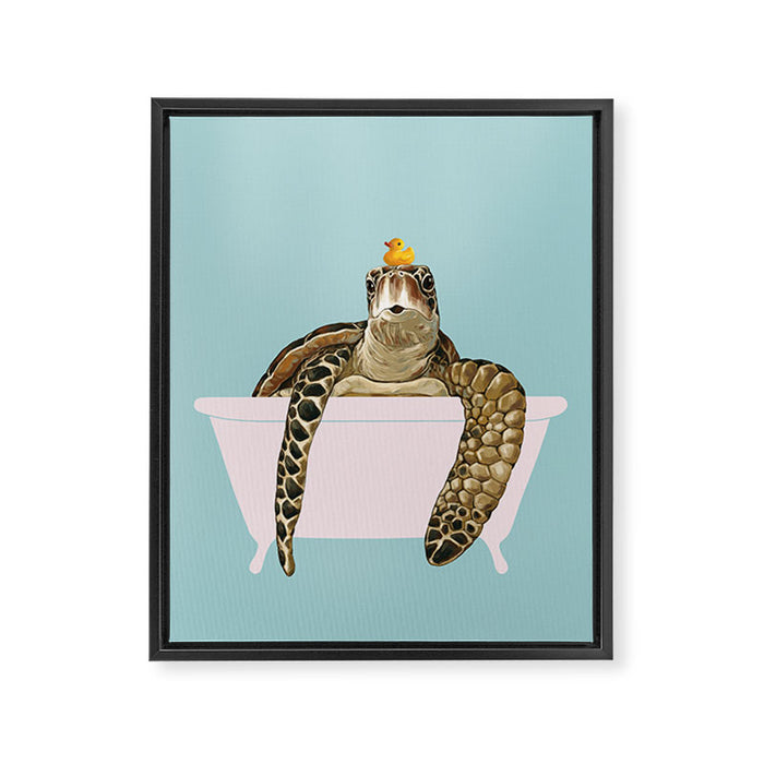 Sea Turtle in Bathtub in Blue Framed Canvas Print Gallery Image 1