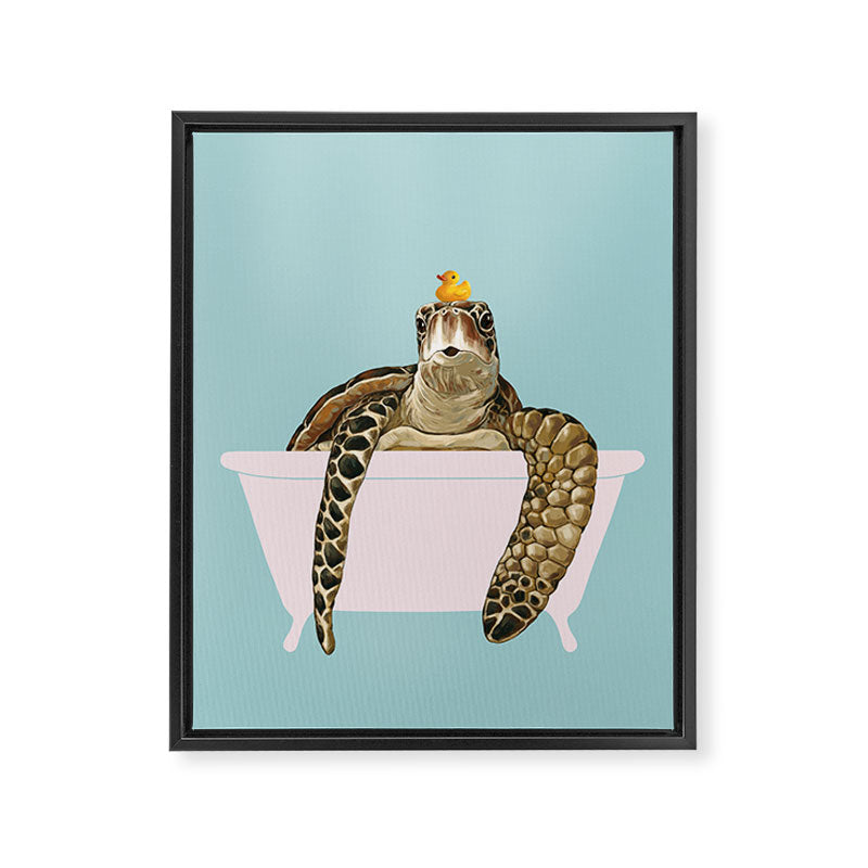 Sea Turtle in Bathtub in Blue Framed Canvas Print Gallery Image 8