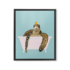 Sea Turtle in Bathtub in Blue Framed Canvas Print Gallery Image 8