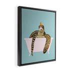 Sea Turtle in Bathtub in Blue Framed Canvas Print Gallery Image 2