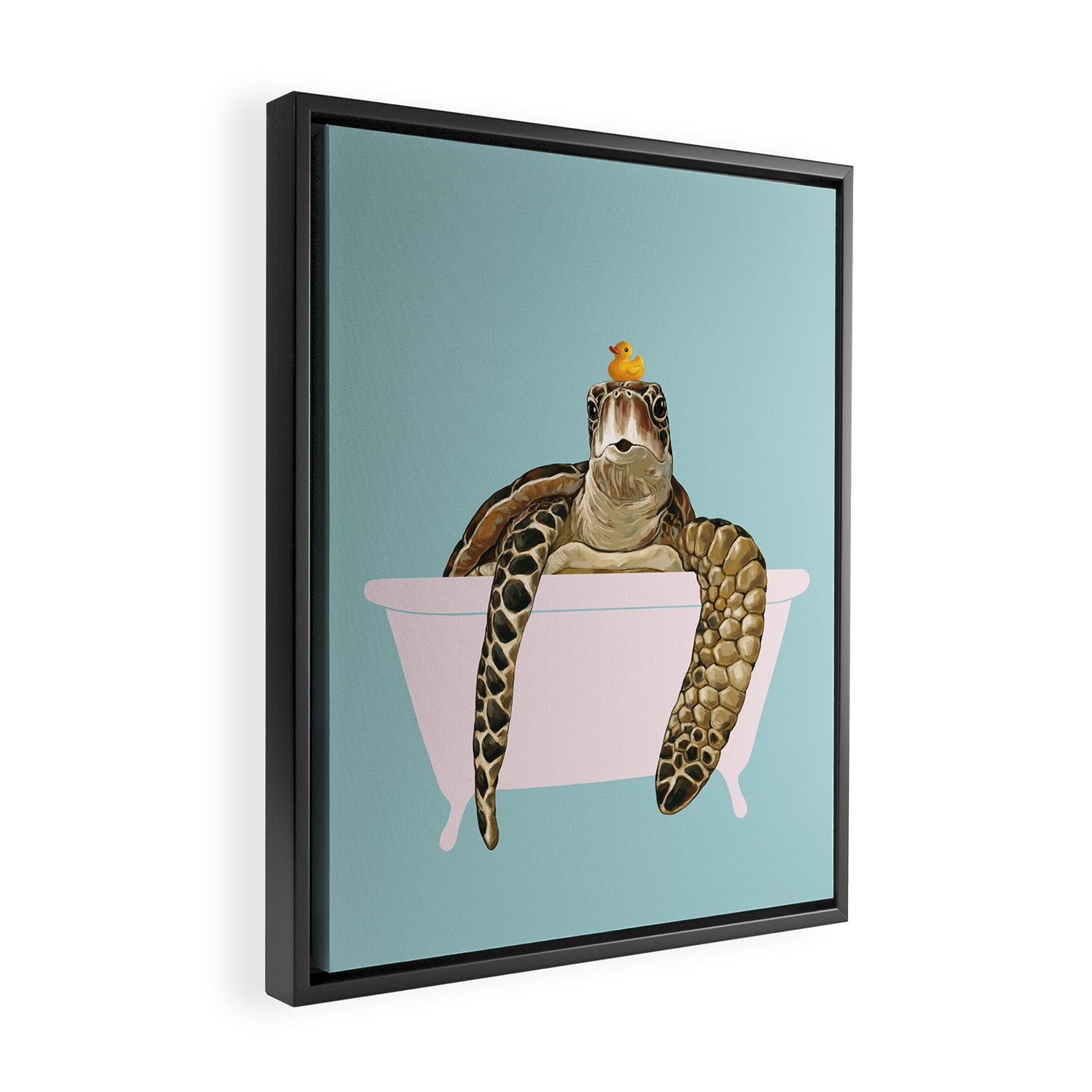 Sea Turtle in Bathtub in Blue Framed Canvas Print Gallery Image 2