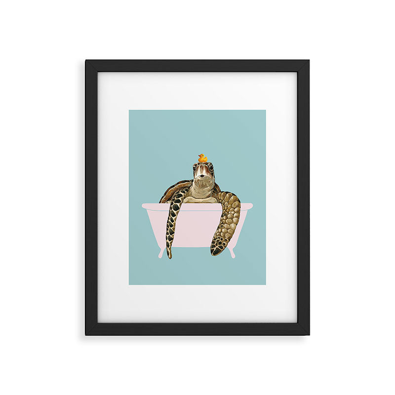 Sea Turtle in Bathtub in Blue Framed Art Print Gallery Image 6