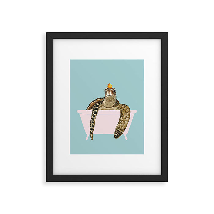 Sea Turtle in Bathtub in Blue Framed Art Print Gallery Image 1