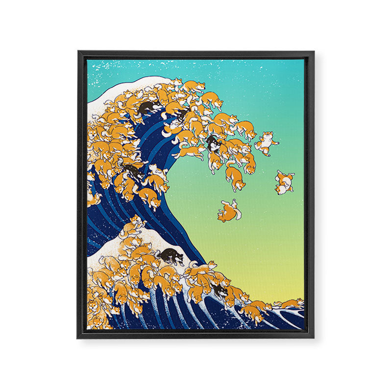 Shiba Inu in Great Wave Framed Canvas Print Gallery Image 8