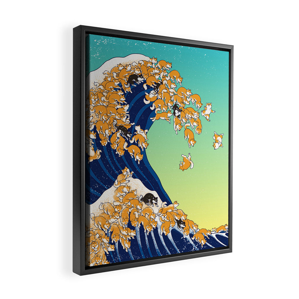 Shiba Inu in Great Wave Framed Canvas Print Gallery Image 2