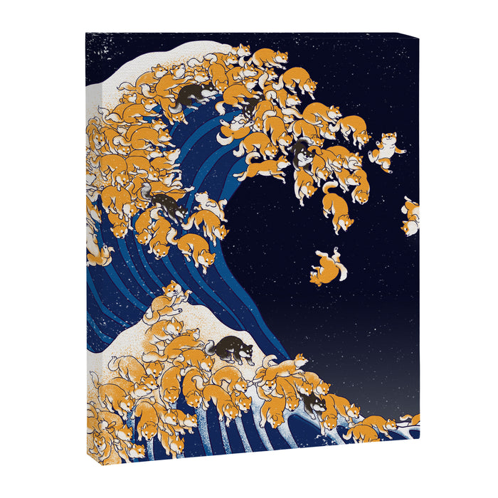 Shiba Inu The Great Wave in Night Canvas Print Gallery Image 1