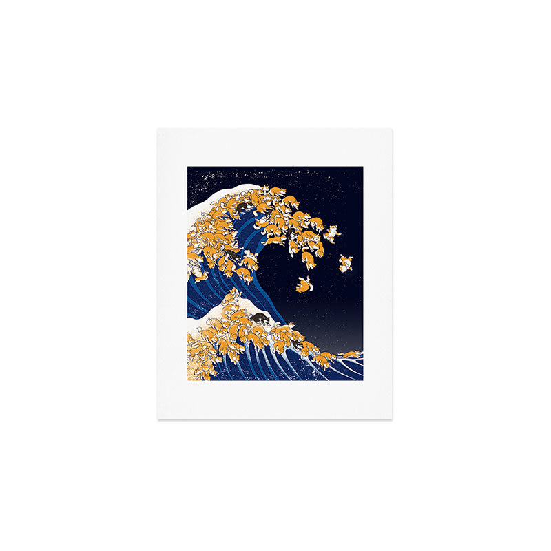 Shiba Inu The Great Wave in Night Art Print Gallery Image 1