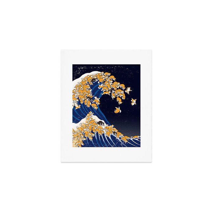 Shiba Inu The Great Wave in Night Art Print Gallery Image 1