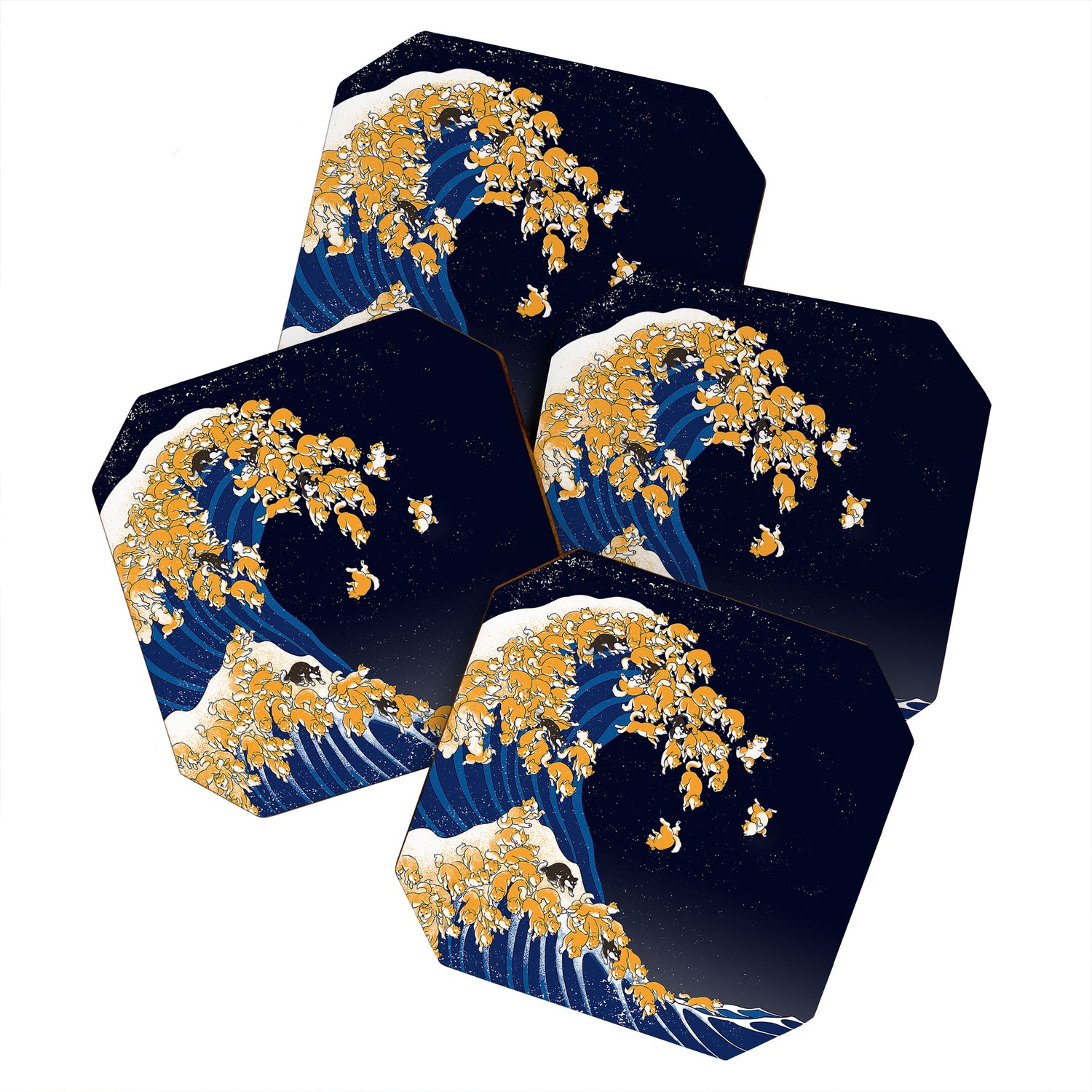 Shiba Inu The Great Wave in Night Coaster Gallery Image 1