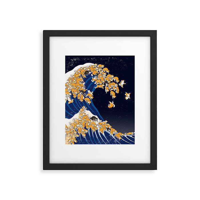 Shiba Inu The Great Wave in Night Framed Art Print Gallery Image 1