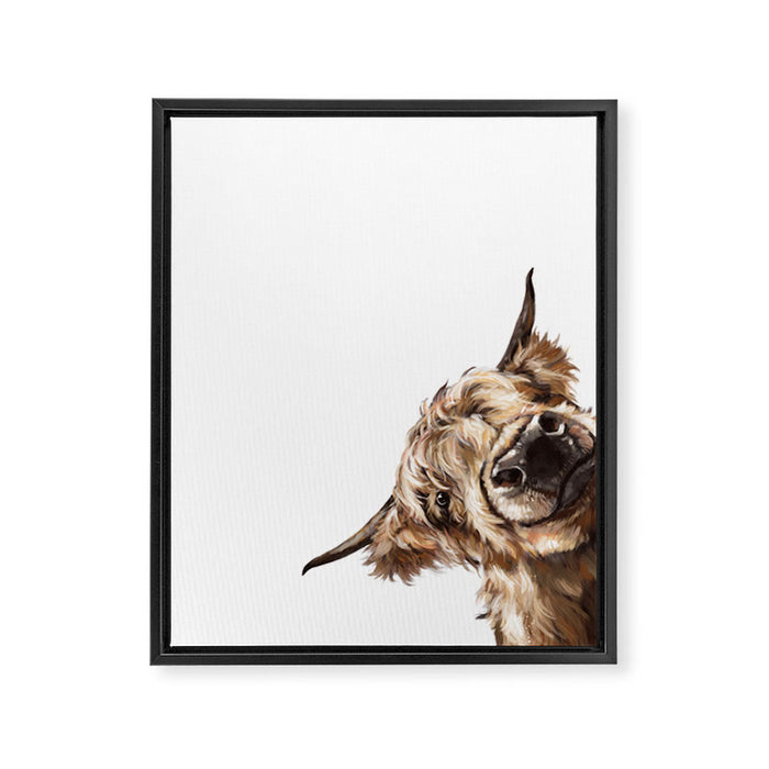Sneaky Highland Cow Framed Canvas Print Gallery Image 1