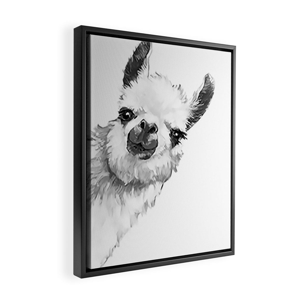 Sneaky Llama Black and White Framed Canvas Print Gallery Image 2