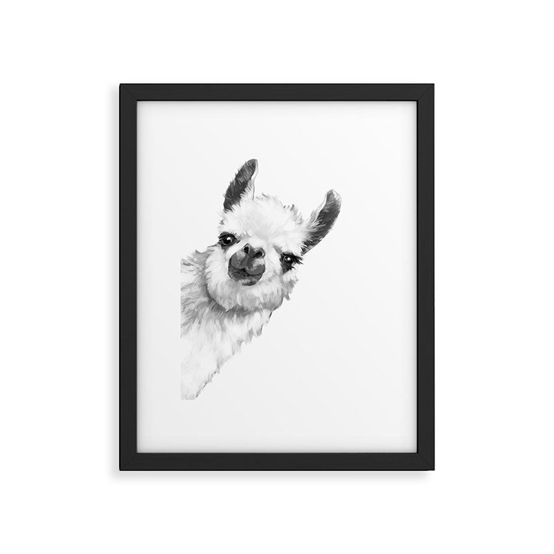 Sneaky Llama Black and White Framed Art Print Gallery Image 6