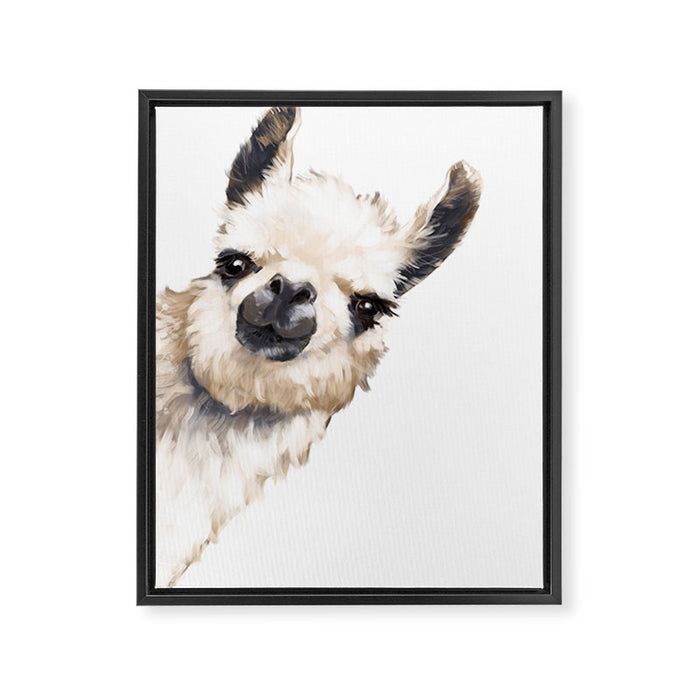 Sneaky Llama White Framed Canvas Print Gallery Image 1