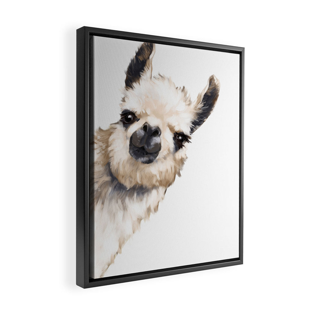 Sneaky Llama White Framed Canvas Print Gallery Image 2