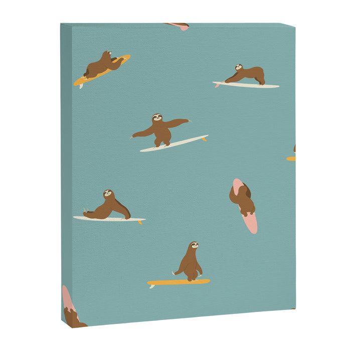 Surfing Sloth in Blue Canvas Print Gallery Image 1