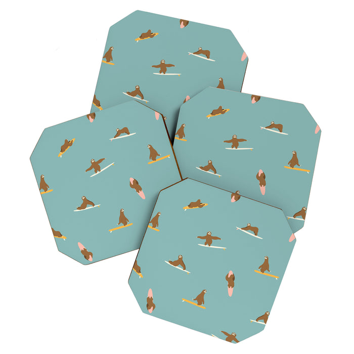 Surfing Sloth in Blue Coaster Gallery Image 1