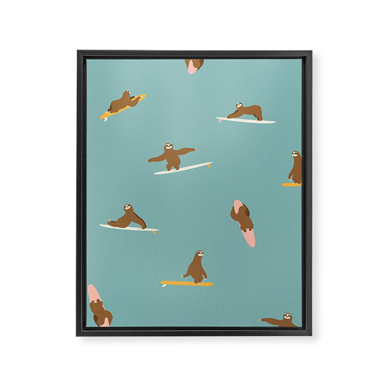 Surfing Sloth in Blue Framed Canvas Print Gallery Image 8