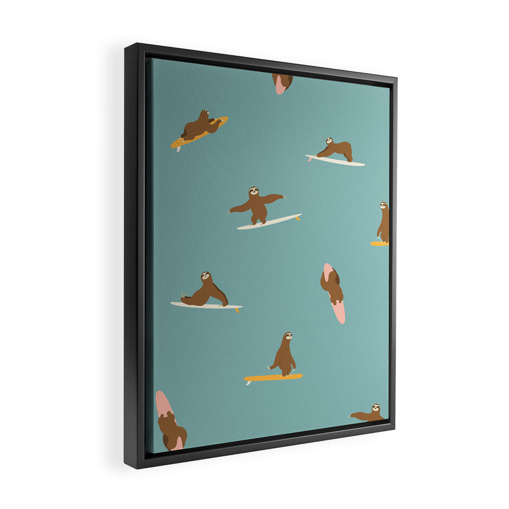 Surfing Sloth in Blue Framed Canvas Print Gallery Image 2