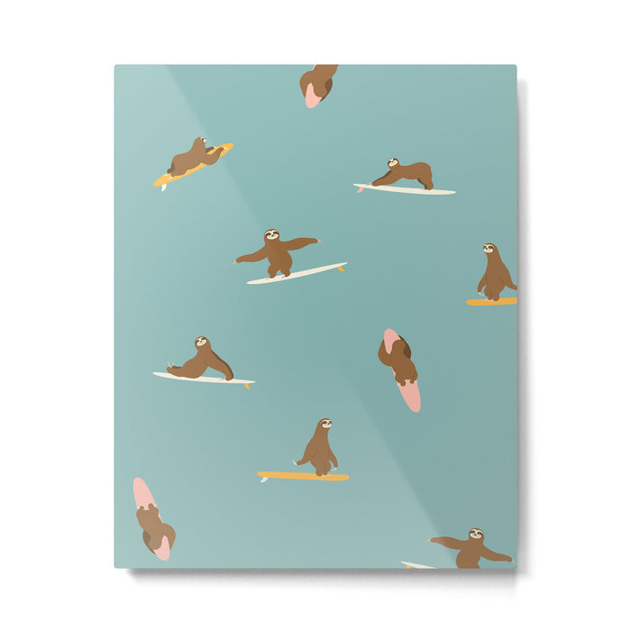 Surfing Sloth in Blue Metal Print Gallery Image 1