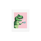 T-Rex Enjoying Coffee in Pink Art Print Gallery Image 1