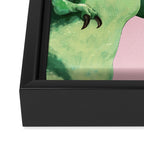 T-Rex Enjoying Coffee in Pink Framed Canvas Print Gallery Image 3