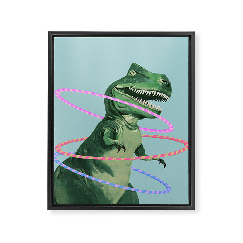 T-Rex the Hula Dancer in Green Framed Canvas Print Gallery Image 8