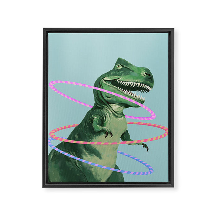 T-Rex the Hula Dancer in Green Framed Canvas Print Gallery Image 1