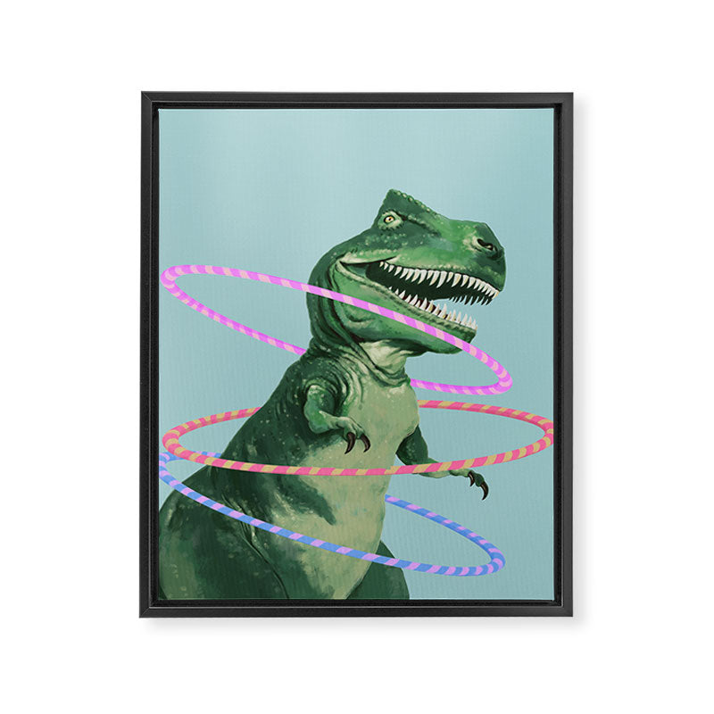 T-Rex the Hula Dancer in Green Framed Canvas Print Gallery Image 8