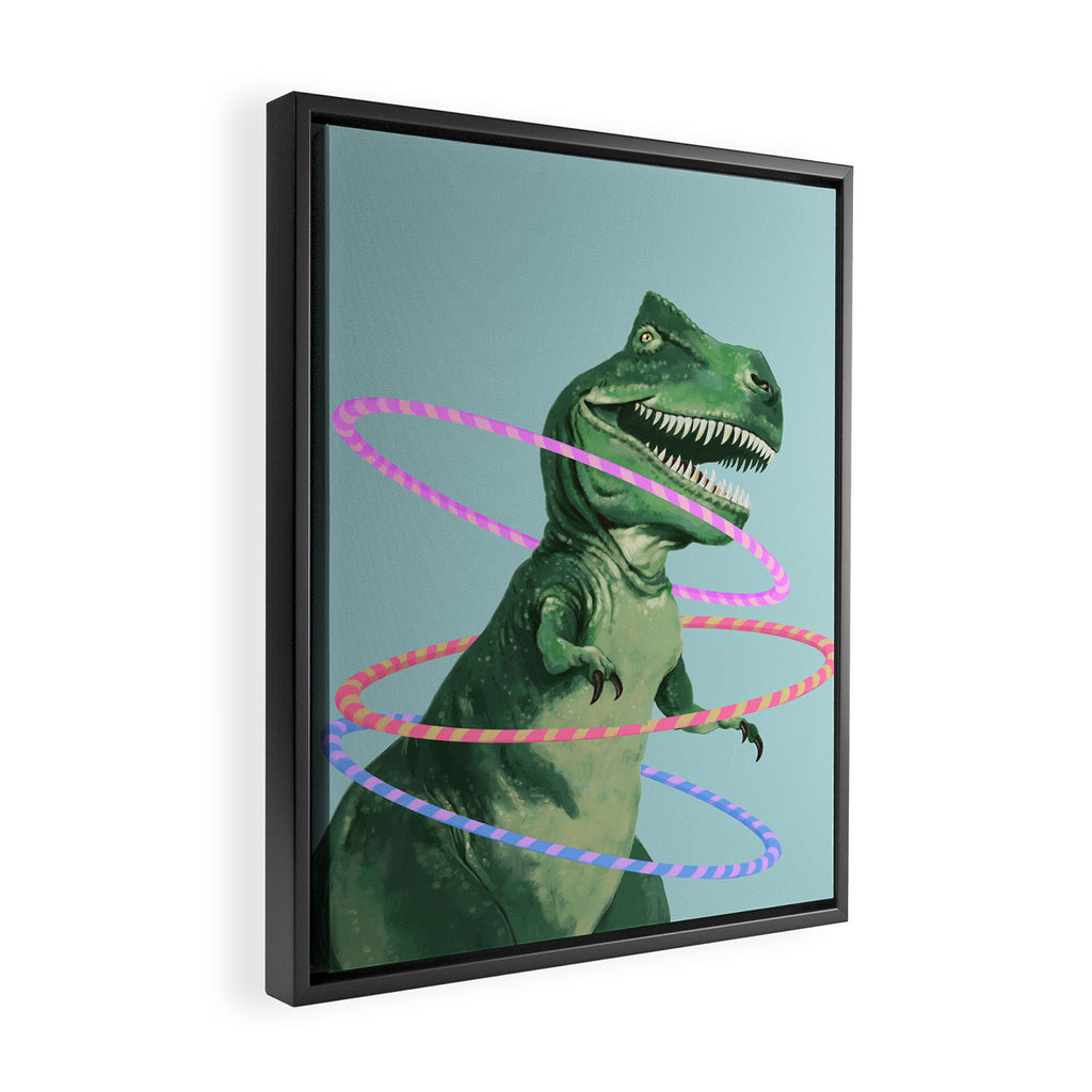 T-Rex the Hula Dancer in Green Framed Canvas Print Gallery Image 2