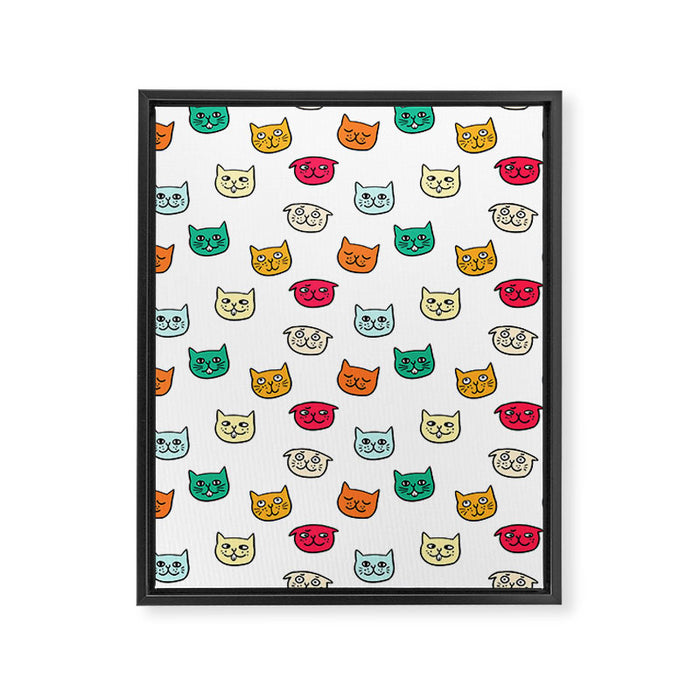 Cat heads in colors Framed Canvas Print Gallery Image 1