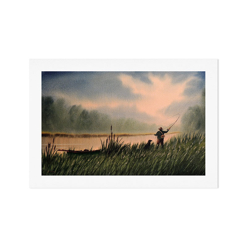 The Fly Fisherman With His Loyal Friend Art Print Gallery Image 1