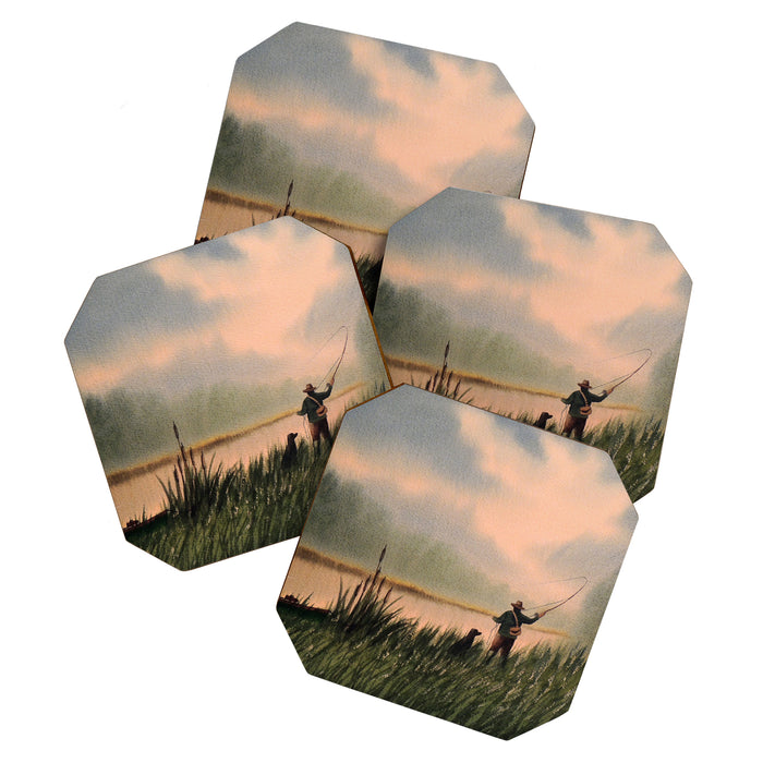 The Fly Fisherman With His Loyal Friend Coaster Gallery Image 1