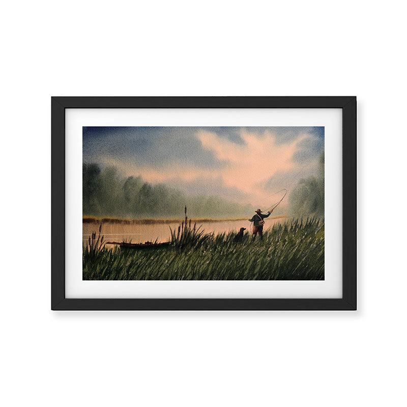 The Fly Fisherman With His Loyal Friend Framed Art Print Gallery Image 2