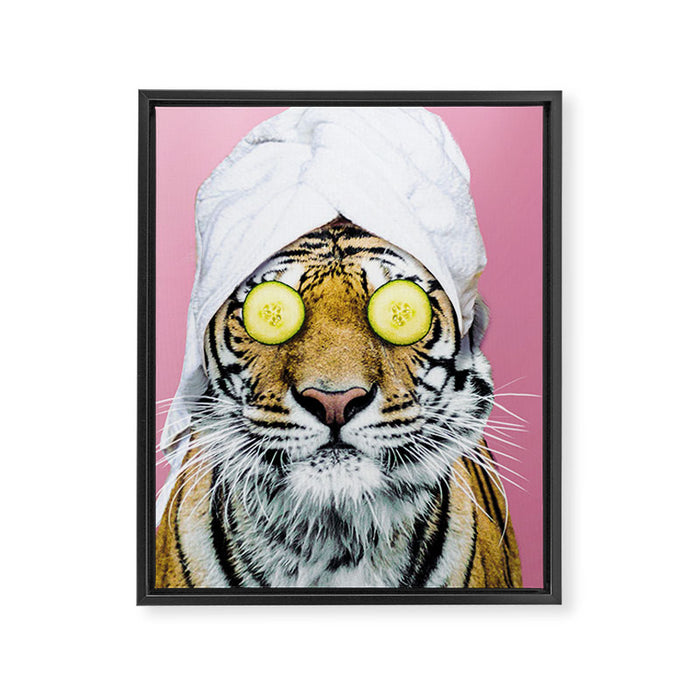Tiger in a Towel Framed Canvas Print Gallery Image 1